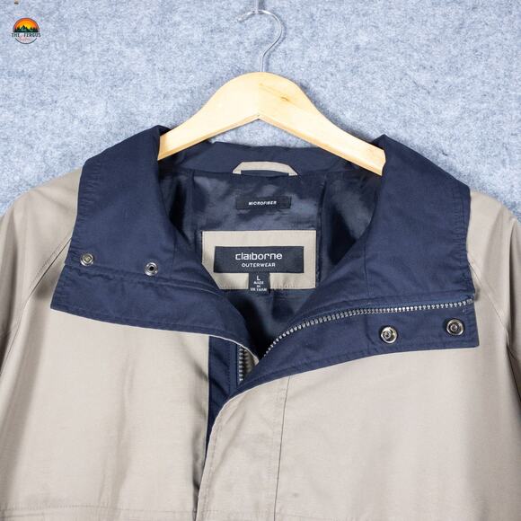 Claiborne Bomber Jacket Tan Blue Long Sleeve Full-Zip Jogger Men's Size Large - Picture 3 of 15